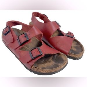BIRKI’s BIRKENSTOCKS RED LEATHER SLING BACK SANDALS SHOES 240 FUZZBETT AMALFI 6